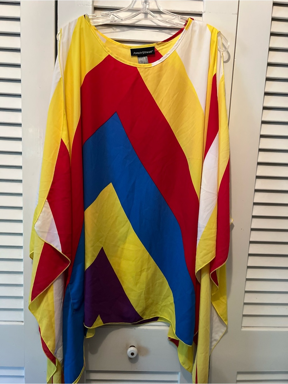 Ashley Stewart Multicolor Chevron Poncho Top - Yellow, Red, Blue, Purple, White